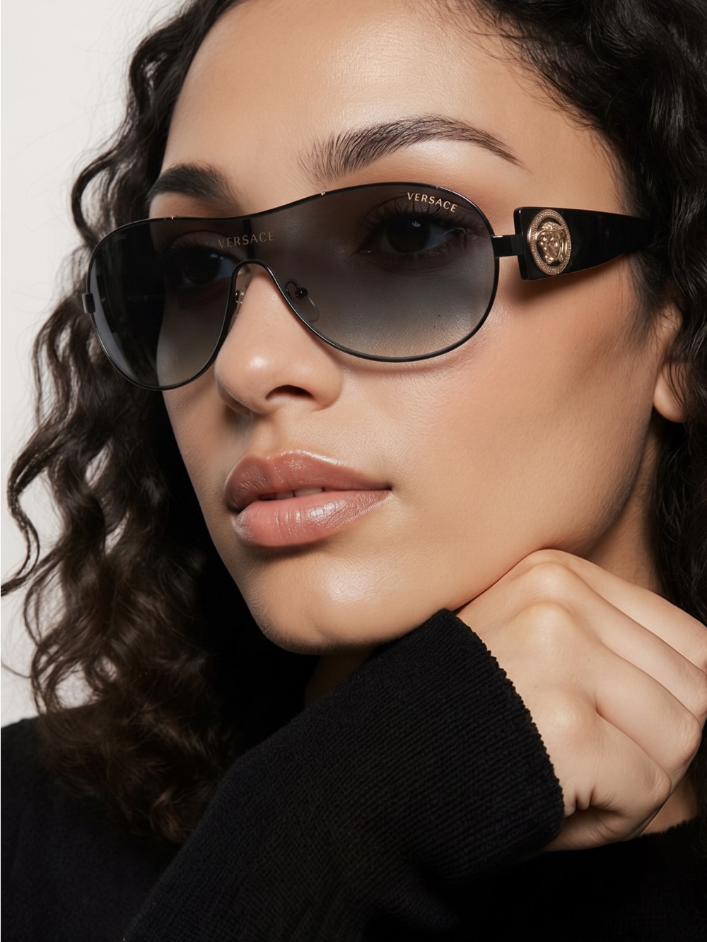 Versace Black Gradient Aviator Sunglasses with Silver Medusa Accent